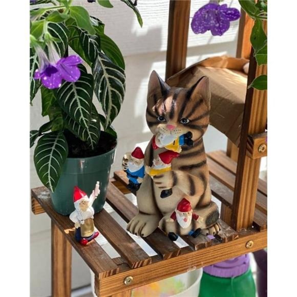 Mischievous Cat Garden Gnome Statue Figurine - Best Art Décor for Indoor Outdoor - Picture 4 of 7